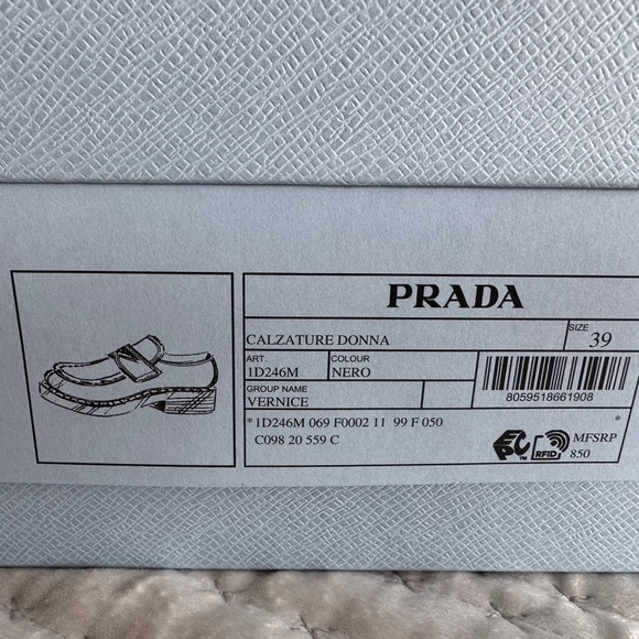 Prada Black Shiny Loafers. Worn once. Looks like new - Picture 5 of 6